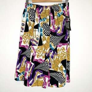 Vintage Maggie Sweet A Line Midi Skirt Jewel Checkered Print Womens Medium Satin